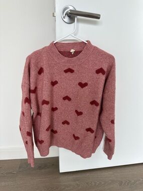 ADORA Dusty Rose Crewneck Sweater with Burgundy Heart Motif